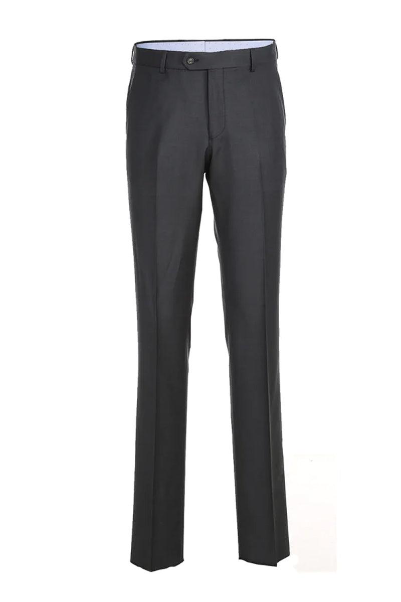 Rivelino Charcoal Grey Wool Modern Fit 2-Button Half Canvas Suit - Elegant Mensattire