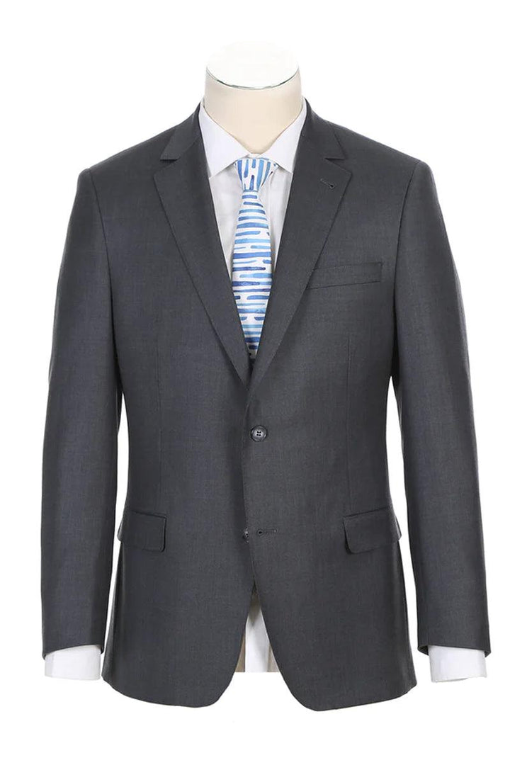 "Rivelino Steel Grey Half Canvas Wool Suit: Modern Fit & Two Button" - Elegant Mensattire