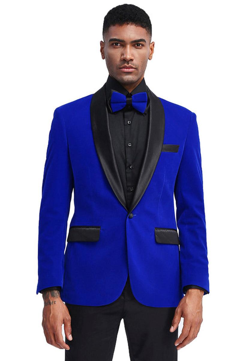 "Royal Blue Tazio Men's Slim-Fit Shawl Lapel Velvet Prom/Wedding Tuxedo Jacket" - Elegant Mensattire