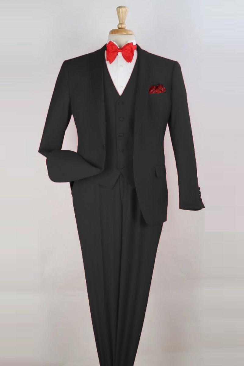 Royal Diamond Black 1-Button Vested Shawl Tuxedo: Modern Fit - Elegant Mensattire