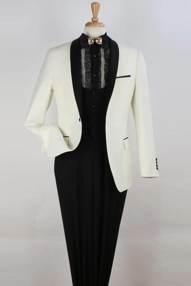 Royal Diamond Ivory 1Btn Scoop Vested Shawl Tuxedo - Elegant Mensattire