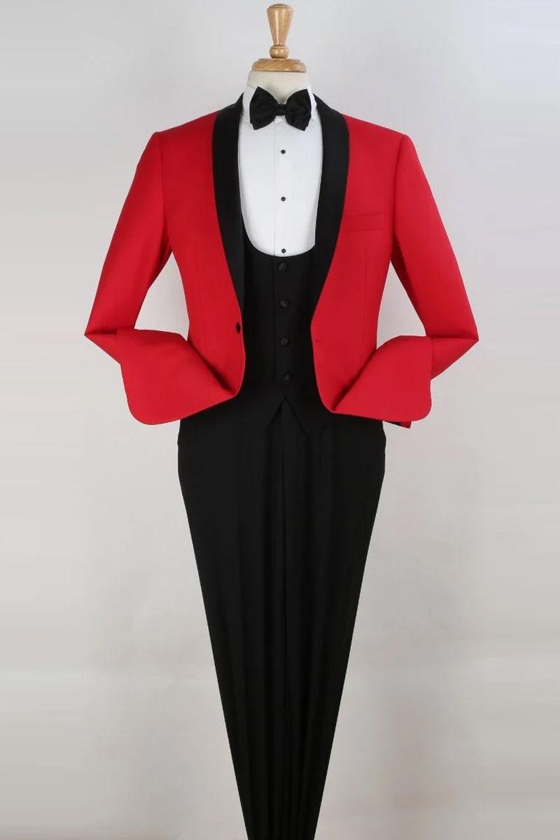 Royal Diamond Men's Red 1-Button Scoop Vested Shawl Tuxedo - Elegant Mensattire