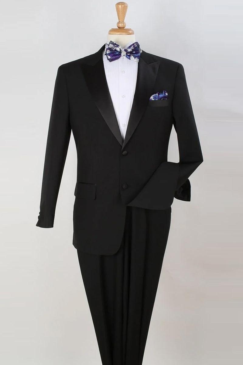 Royal Diamond Men's Tuxedo w/ Peak Lapel, 2 Button, Classic-Fit Pleats - Black - Elegant Mensattire