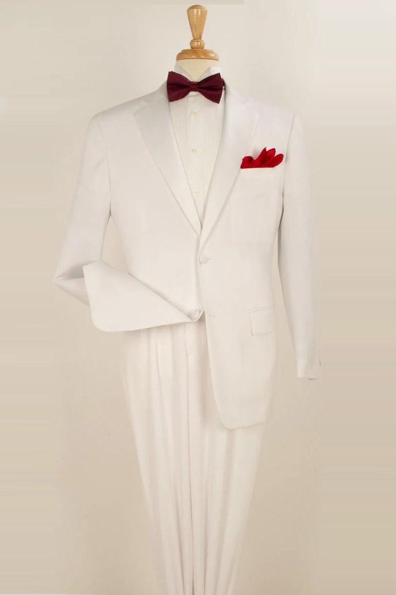 "Royal Diamond Men's White 2-Button Poplin Pleated Tuxedo Pants" - Elegant Mensattire