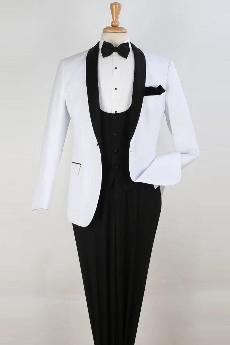 Royal Diamond White 1-Button Vested Shawl Tuxedo - Elegant Mensattire