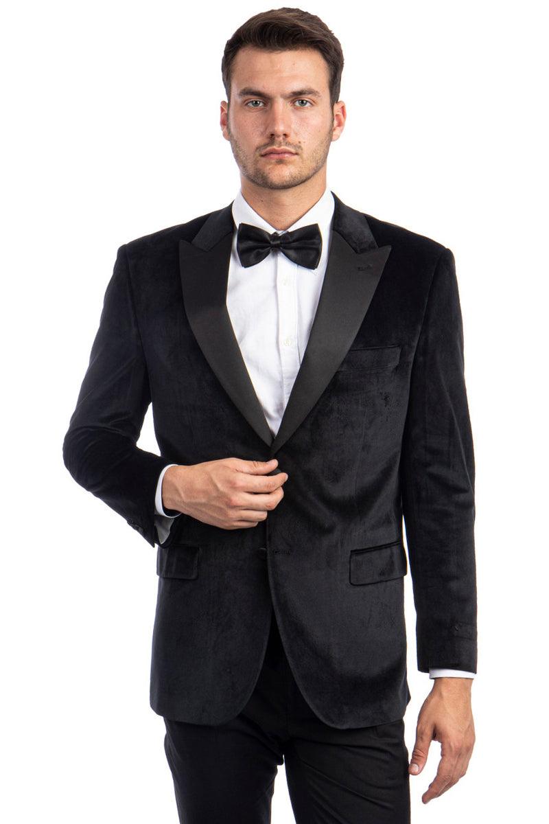 's Formal Wear Men's Tazio Velvet Two-Button Peak Lapel Wedding & Prom Tuxedo Jacket, Black - Elegant Mensattire