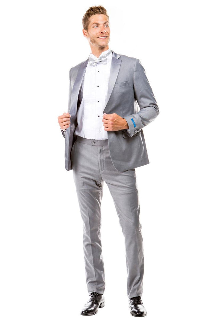 Sean Alexander Men's Light Grey Slim Fit Tuxedo - 2 Button Wedding & Prom - Elegant Mensattire