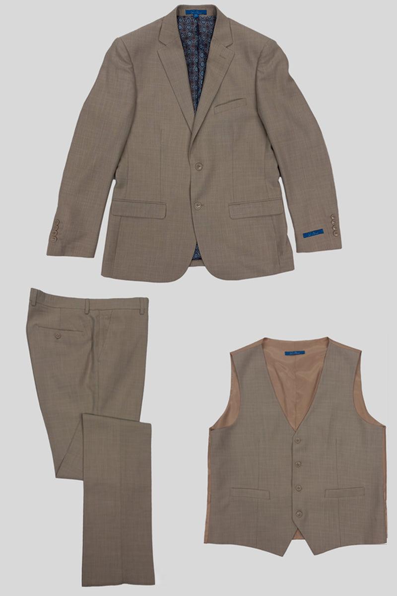 Sean Alexander Men's Tan Hybrid Vested Sharkskin Suit: Business & Weddings - Elegant Mensattire