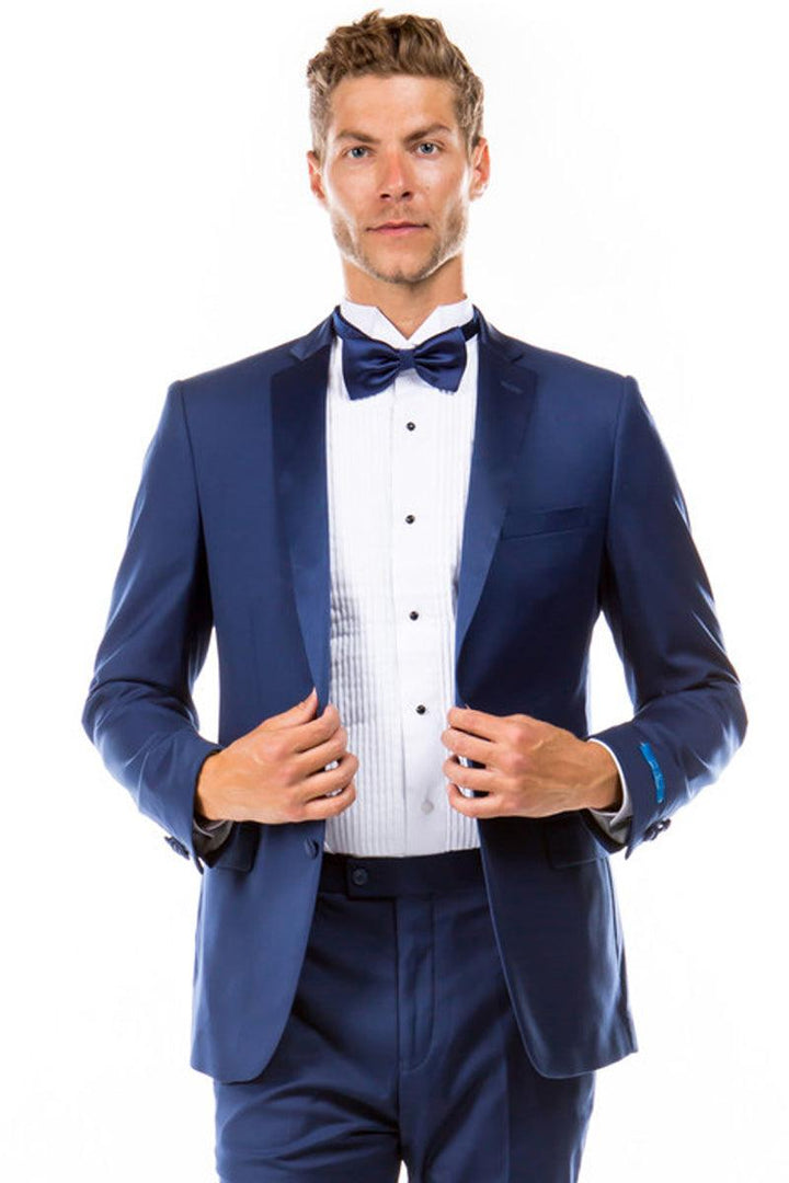 "Sean Alexander Men's Two Button Slim Fit Indigo Blue Tuxedo for Weddings & Proms" - Elegant Mensattire