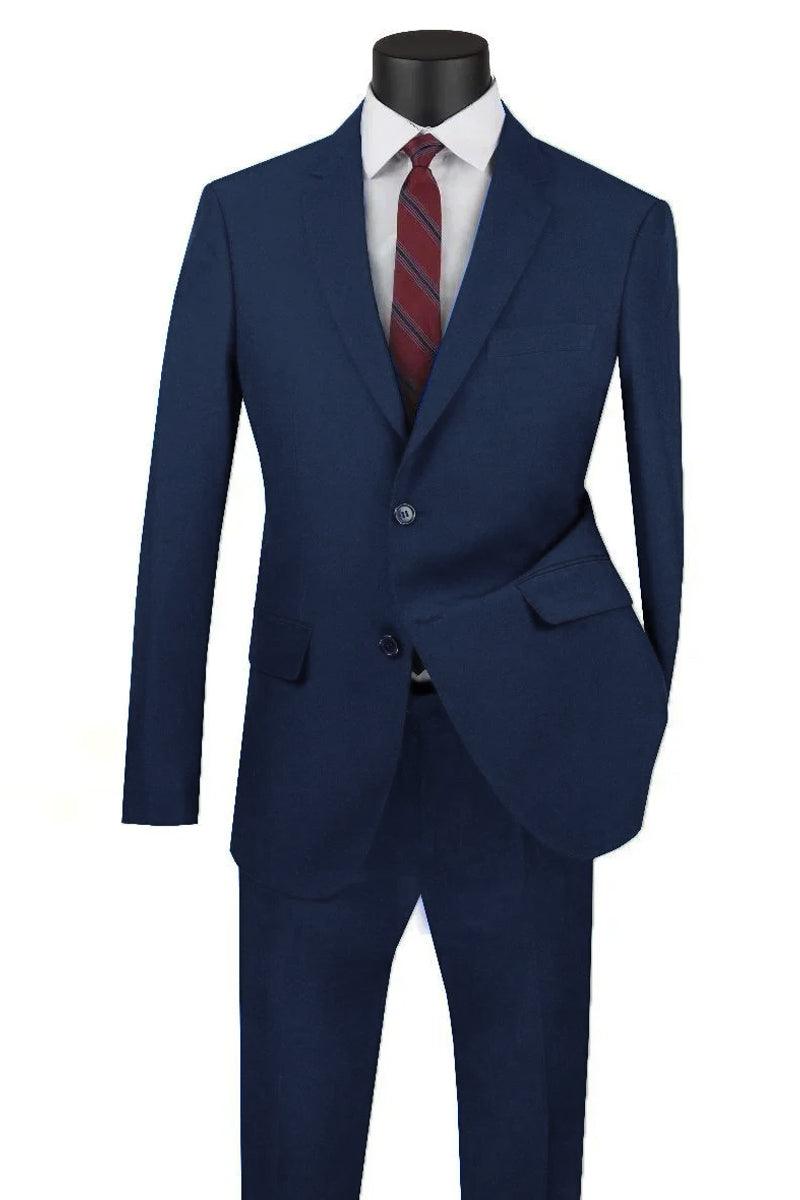 SignatureMenswear Navy Modern Two-Button Poplin Suit - Elegant Mensattire