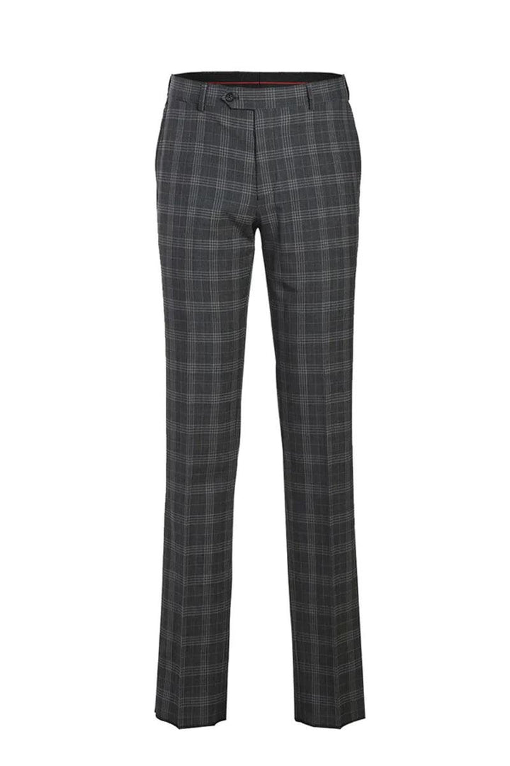 "Sleek English Laundry Gray Wool Suit, 2-Btn Slim Fit W/Peak Lapel Plaid" - Elegant Mensattire