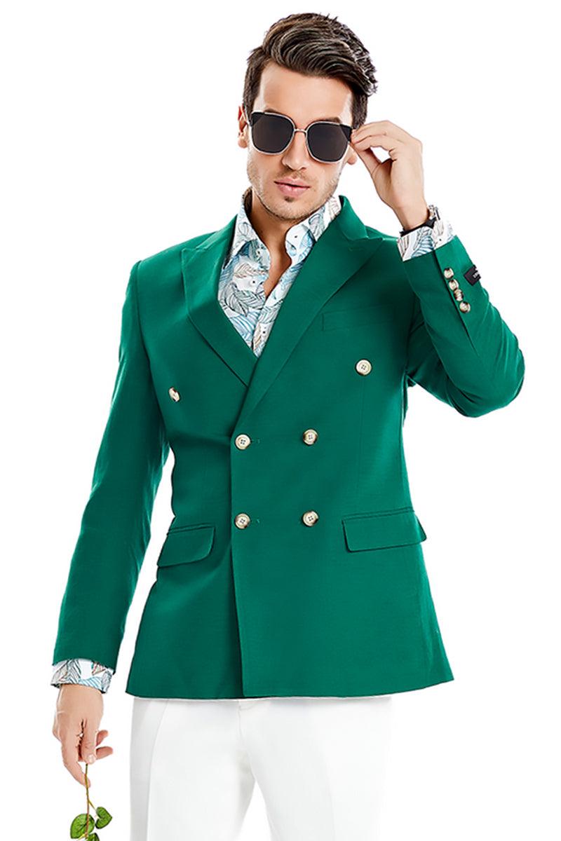 Sleek Hunter Green Tazio Blazer – Slim Fit Double Breasted Summer Jacket - Elegant Mensattire