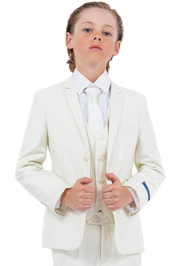 Sleek Ivory Vested Boy's Wedding Suit by Perry Ellis - Elegant Mensattire