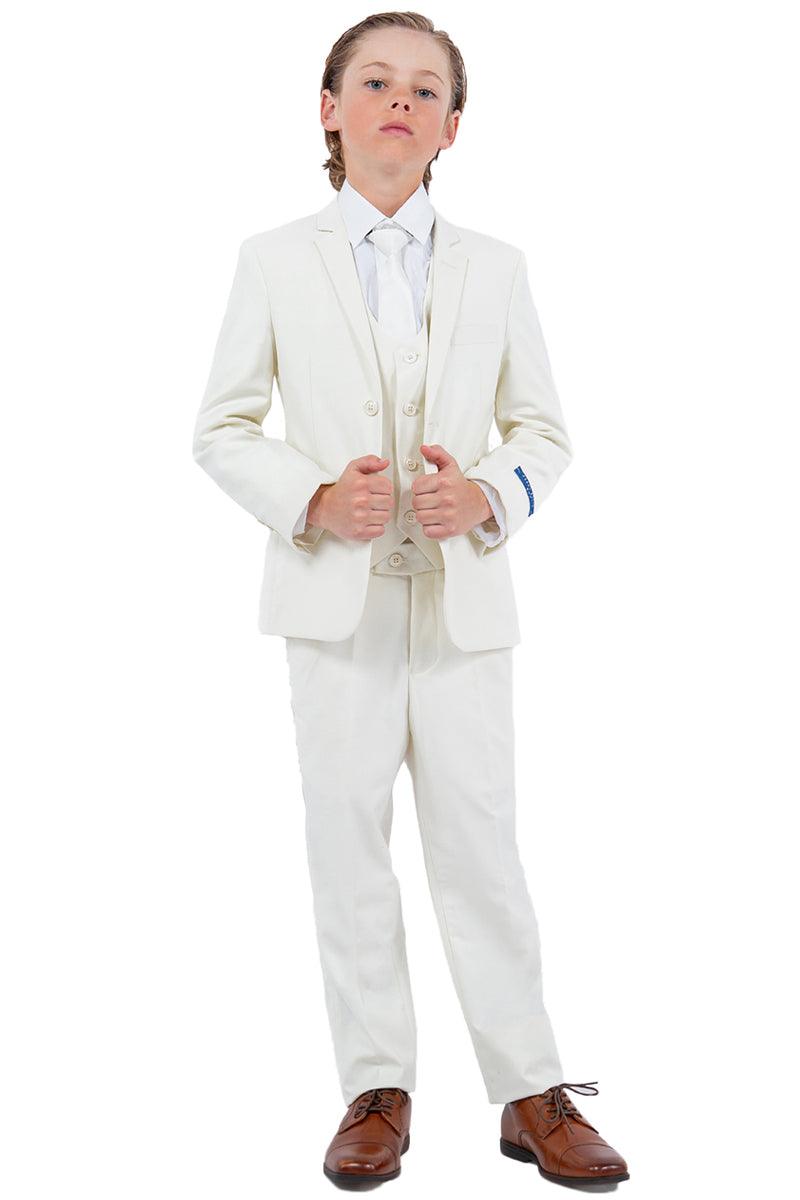 Sleek Ivory Vested Boy's Wedding Suit by Perry Ellis - Elegant Mensattire