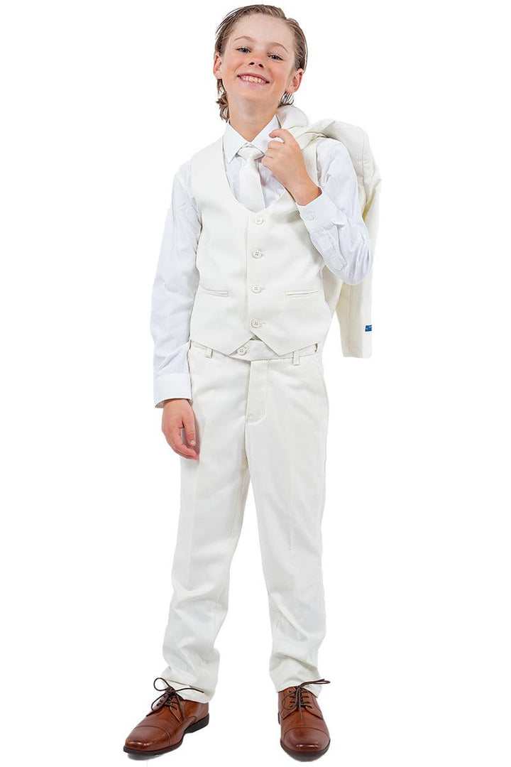 Sleek Ivory Vested Boy's Wedding Suit by Perry Ellis - Elegant Mensattire