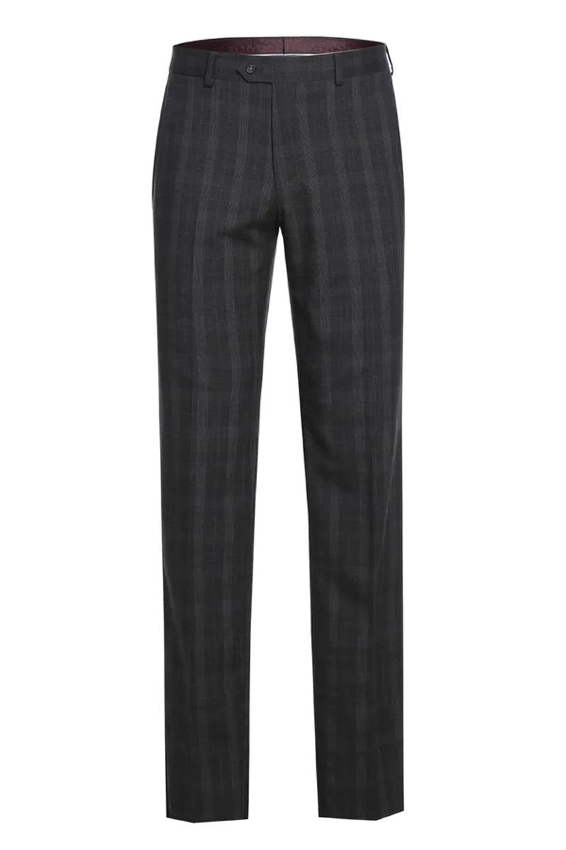 "Sleek Men's Notch Lapel Suit by English Laundry - Dark Charcoal Grey Windowpane Plaid" - Elegant Mensattire