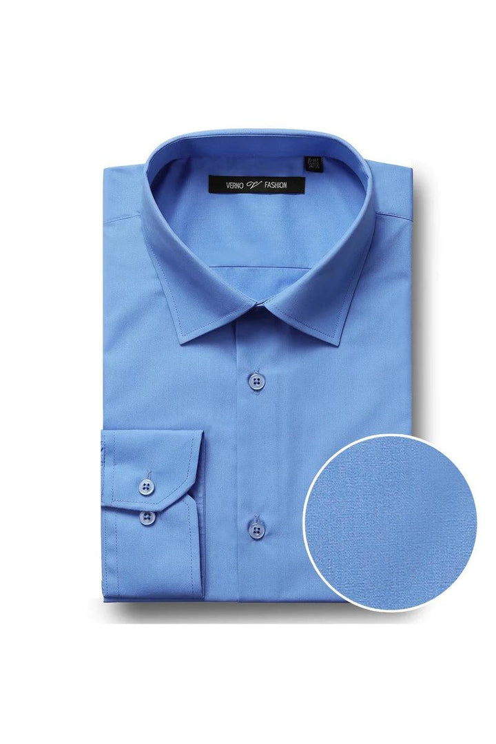 "Slim Fit Light Blue Dress Shirt by Verno: Spread Collar Chic" - Elegant Mensattire