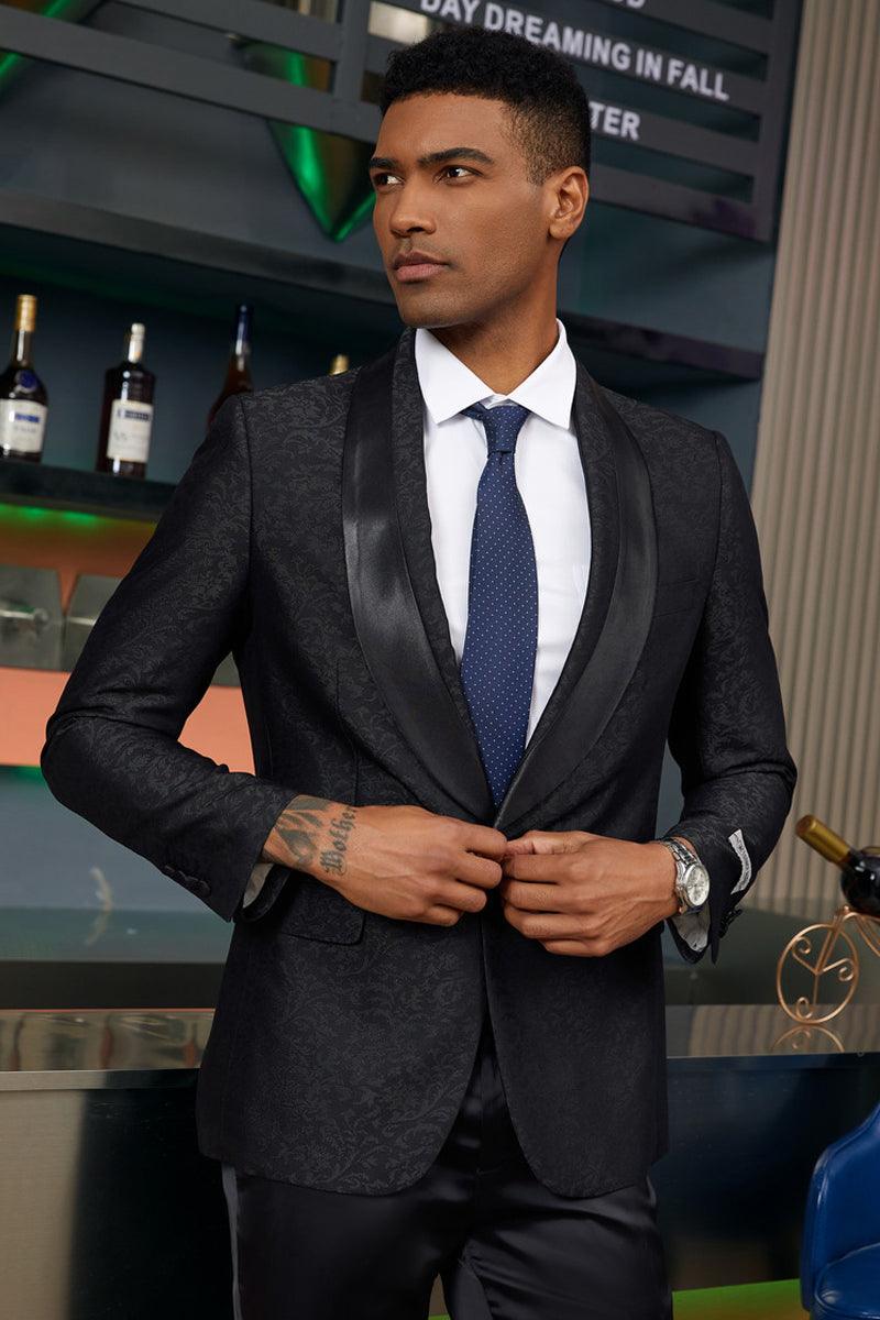 Slim Fit Paisley Tuxedo in Midnight Black - Elegant Mensattire