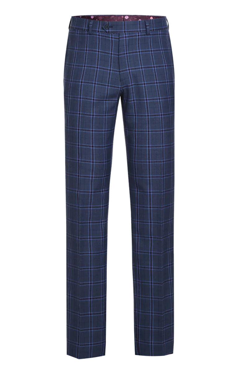 "Sophisticated Navy Blue Windowpane Plaid Two-Button Suit" by English Laundry - Elegant Mensattire