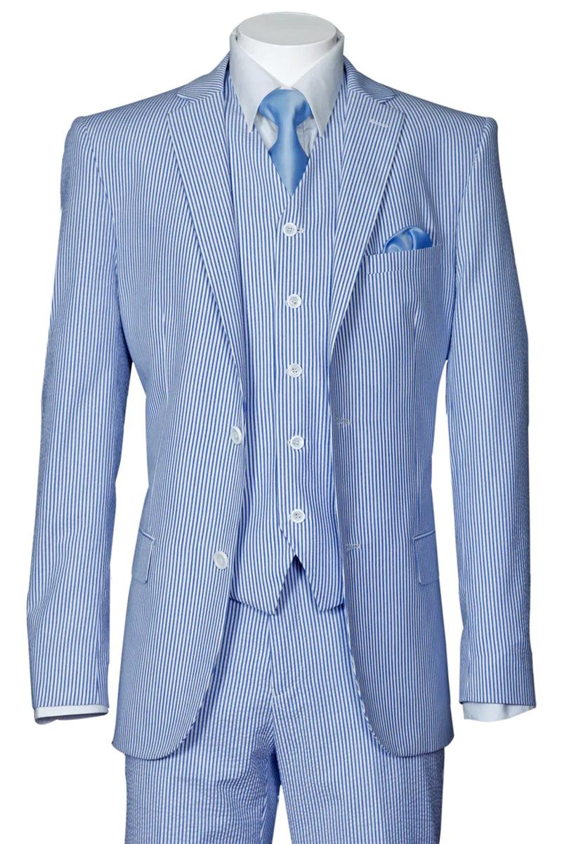 Sophisticated Summer Seersucker 2-Button Suit | CLOSE OUT 40R 42R 46L | Fortino Landi - Elegant Mensattire