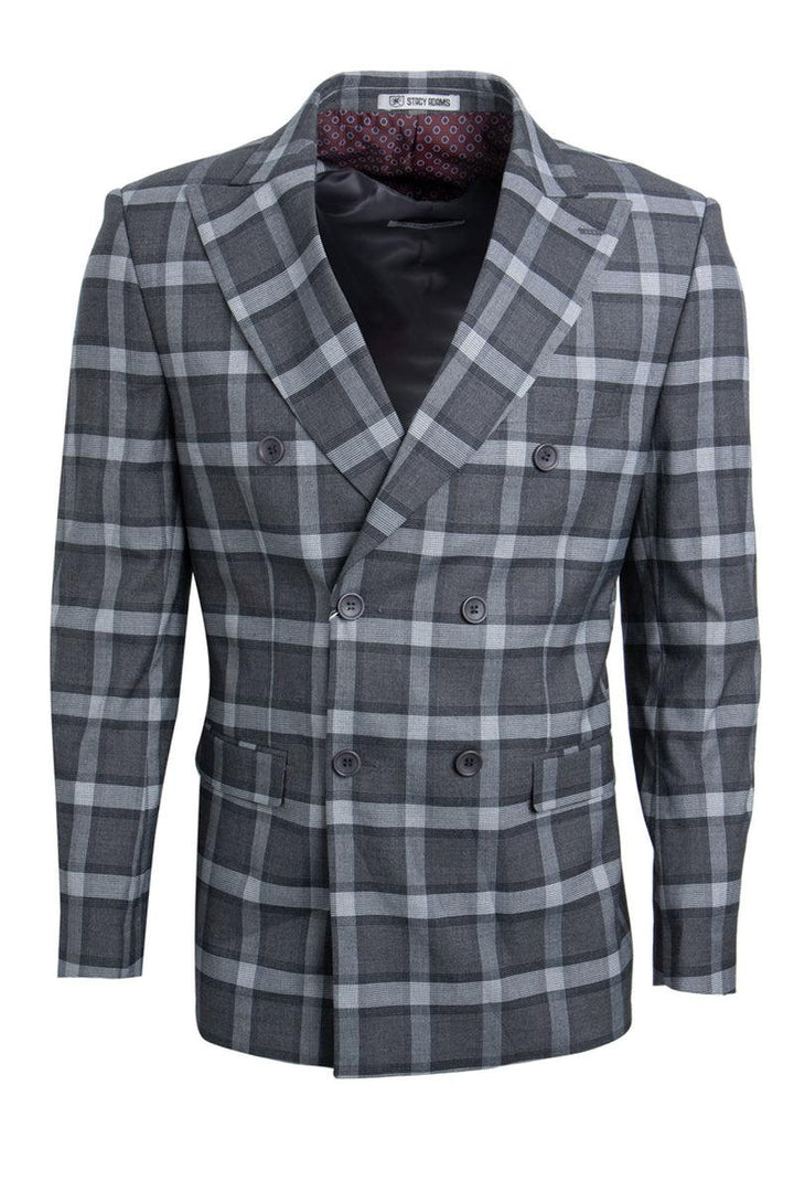 "Stacy Adams Double-Breasted Men's Suit in Black & Grey Windowpane" - Elegant Mensattire