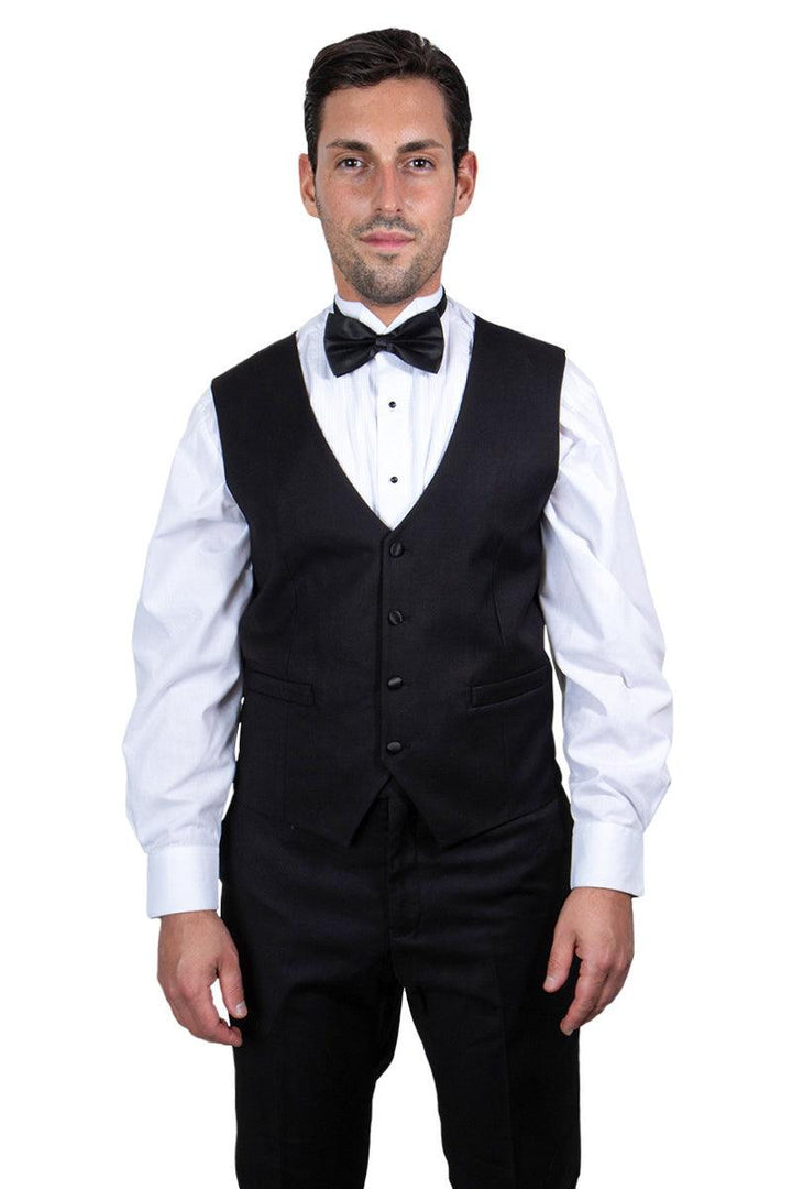 Stacy Adams Men's Black Tux with Shawl Lapel & Single Button Vest - Elegant Mensattire