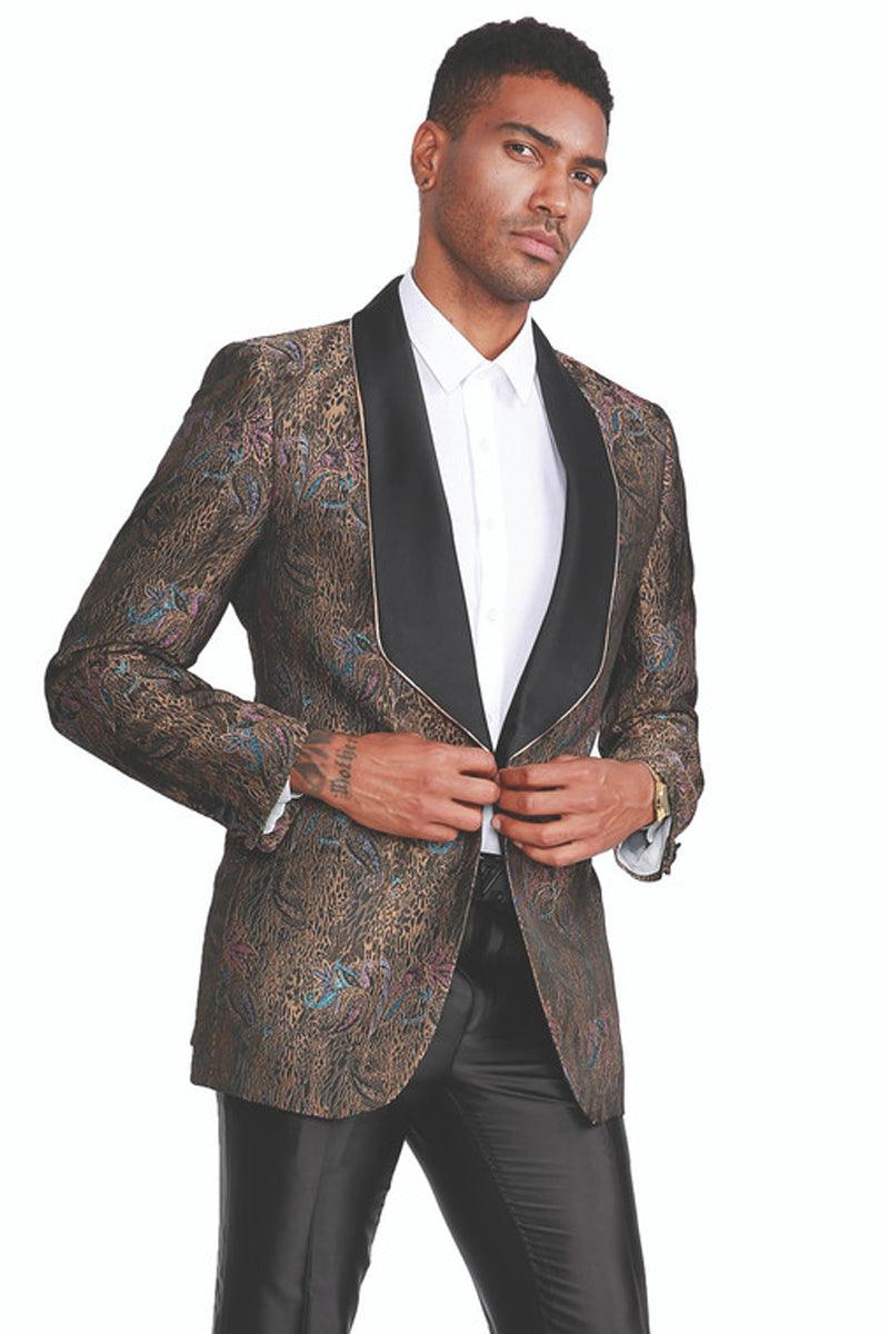 Styles 

"Rust Paisley Brocade Blazer: Luxury Tuxedo for the Dapper Gentleman" - Elegant Mensattire