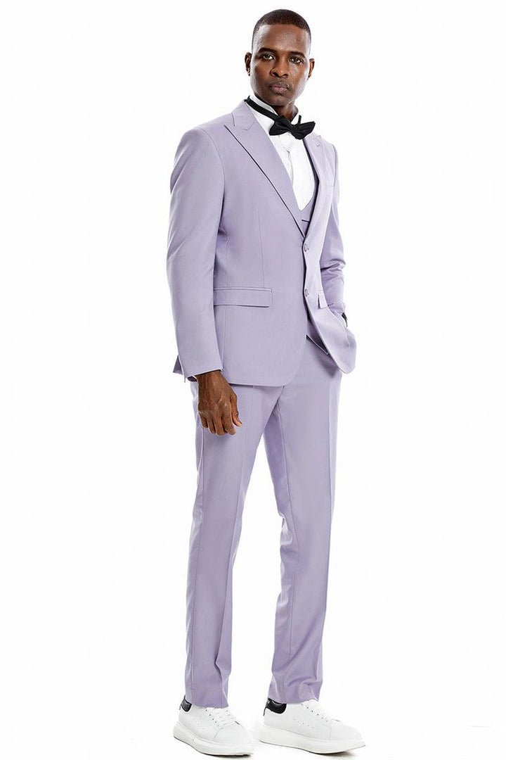 Suggested Product Title: Tazio Men's Lavender 2-Button Vested Peak Lapel Suit – Ideal For Weddings & Proms - Elegant Mensattire