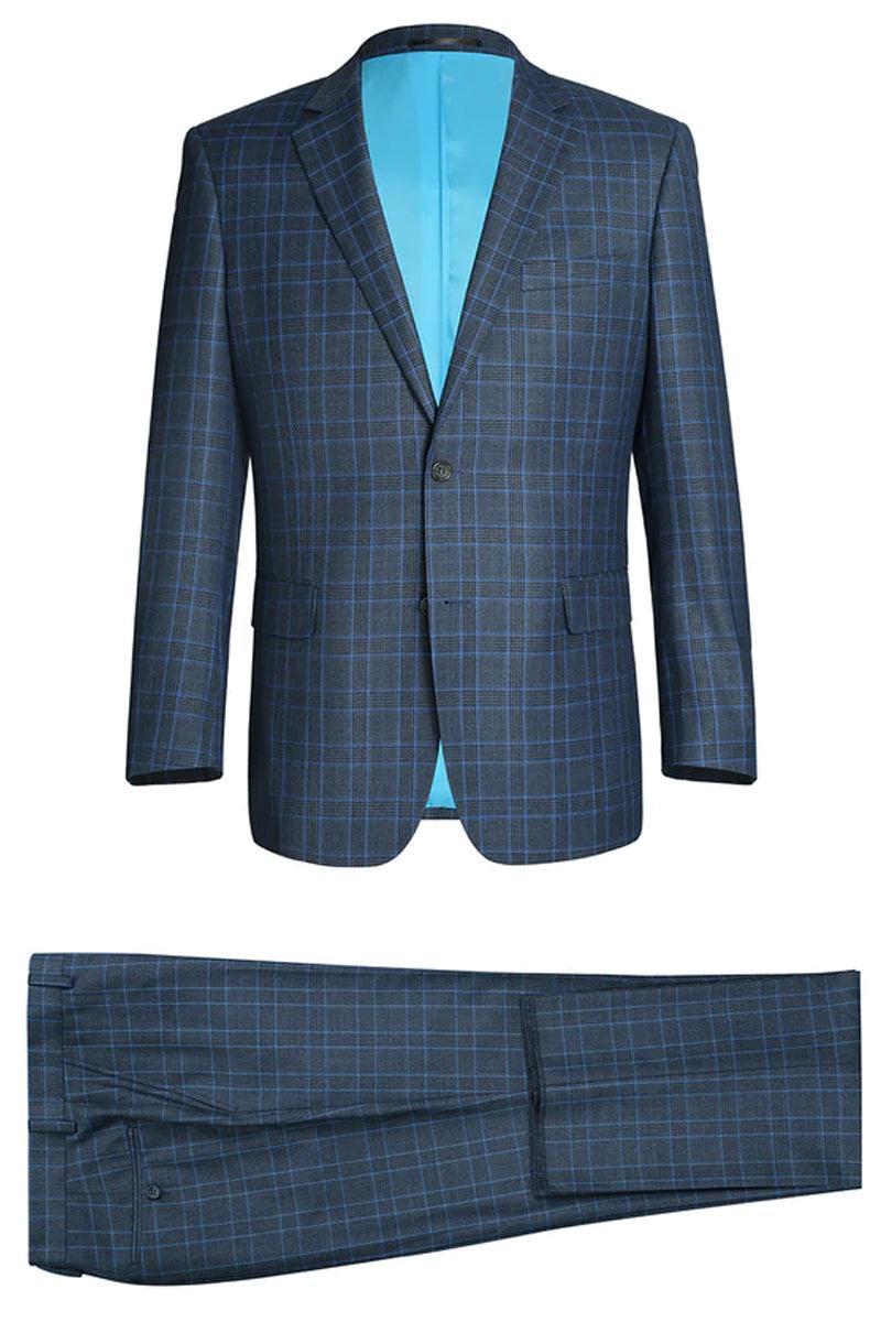 Tailleurs

"Renoir Tailleurs Men's Classic Fit 2-Button Blue Windowpane Plaid 2-Piece Suit" - Elegant Mensattire