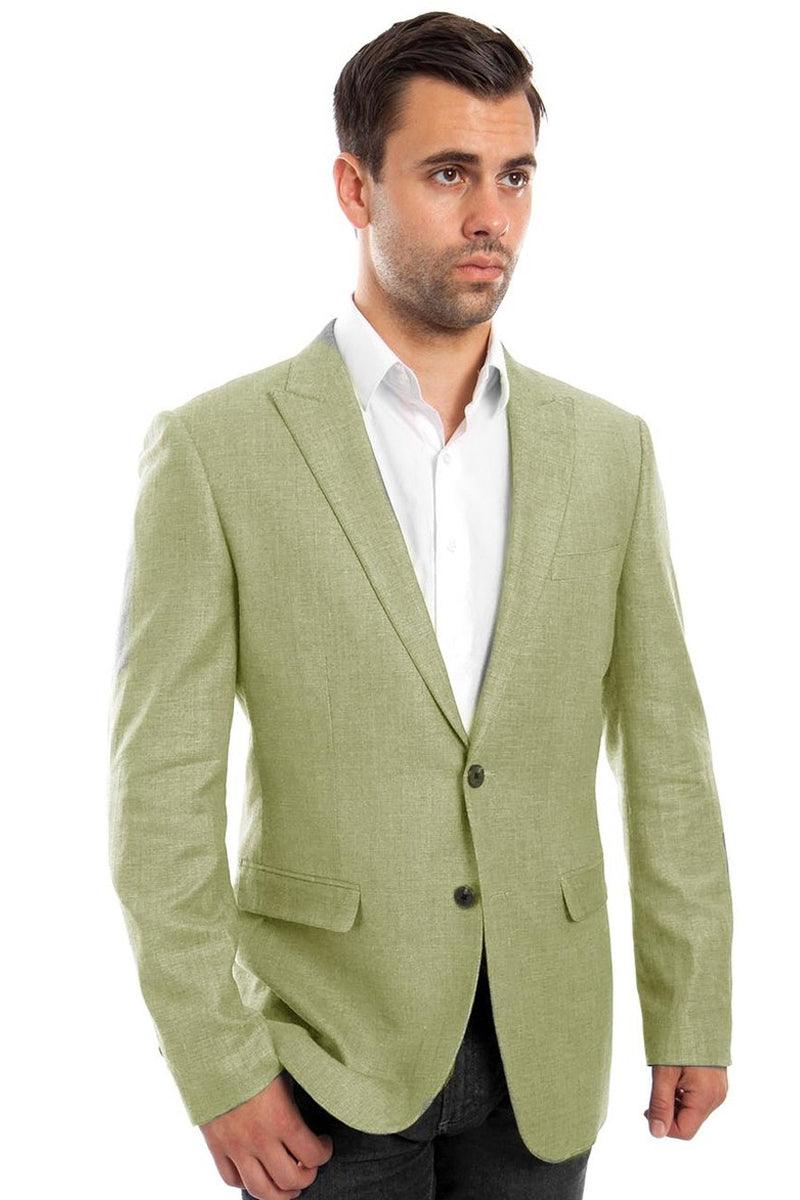 Tailoring Men's Mint Green Linen Two Button Blazer by Tazio Tailoring - Elegant Mensattire