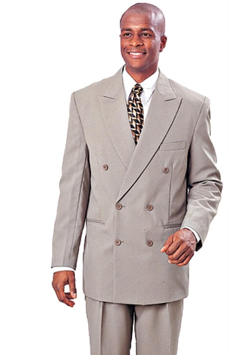 "Tan Double Breasted Poplin Suit: Classic Fit & Sophistication from Fortino Landi" - Elegant Mensattire