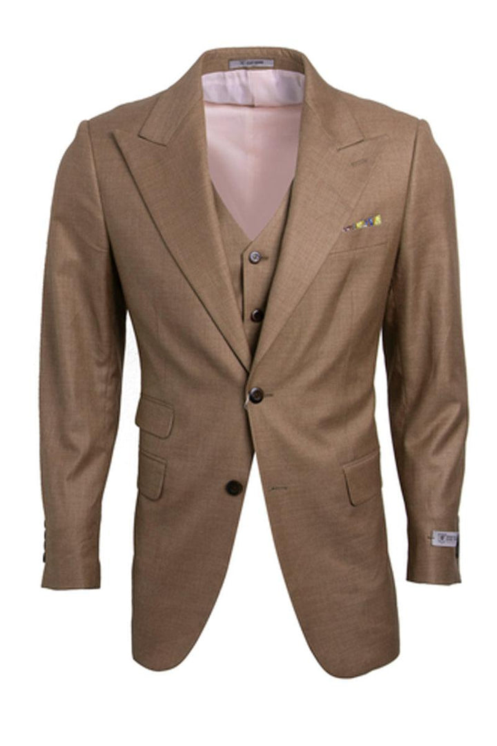 "Taupe Sharkskin Stacy Adams Men's 1-Button Suit with Peak Lapel" - Elegant Mensattire