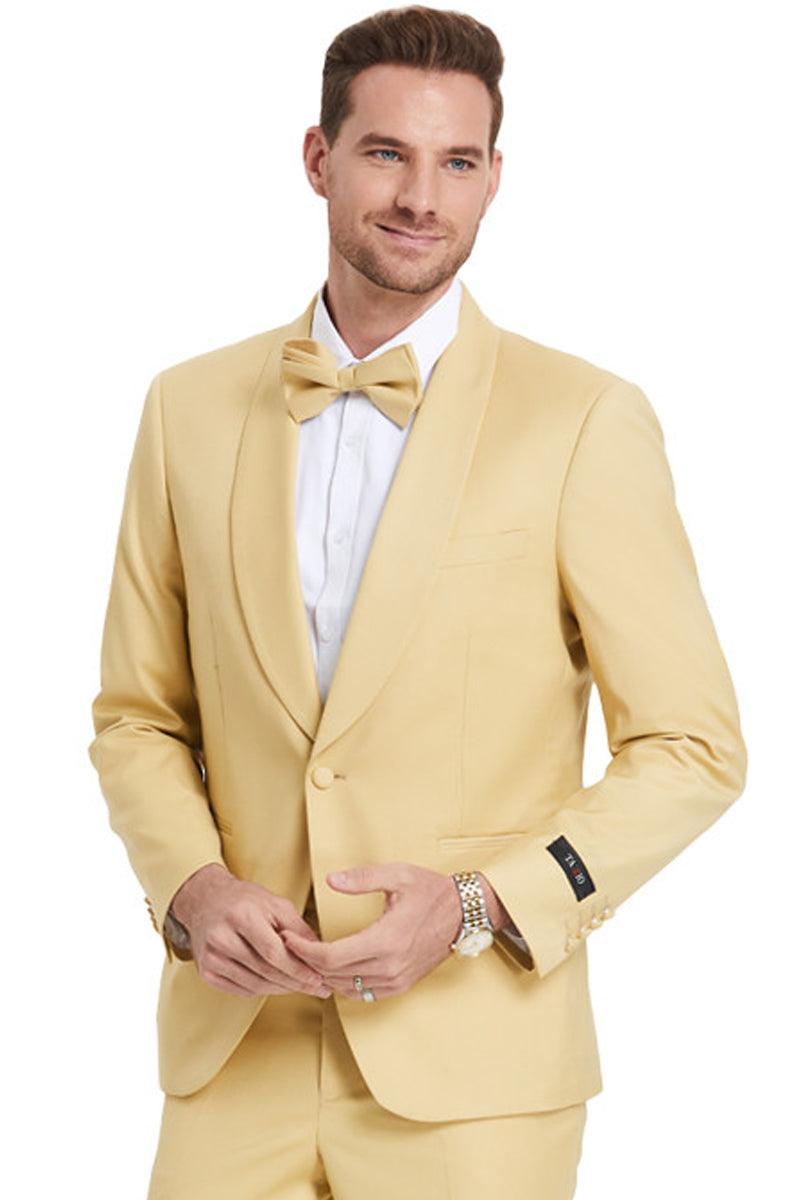 "Tazio Dijon Yellow Men's One-Button Shawl Lapel Wedding Suit" - Elegant Mensattire