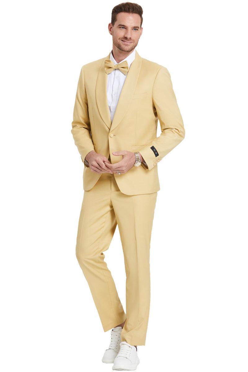 "Tazio Dijon Yellow Men's One-Button Shawl Lapel Wedding Suit" - Elegant Mensattire