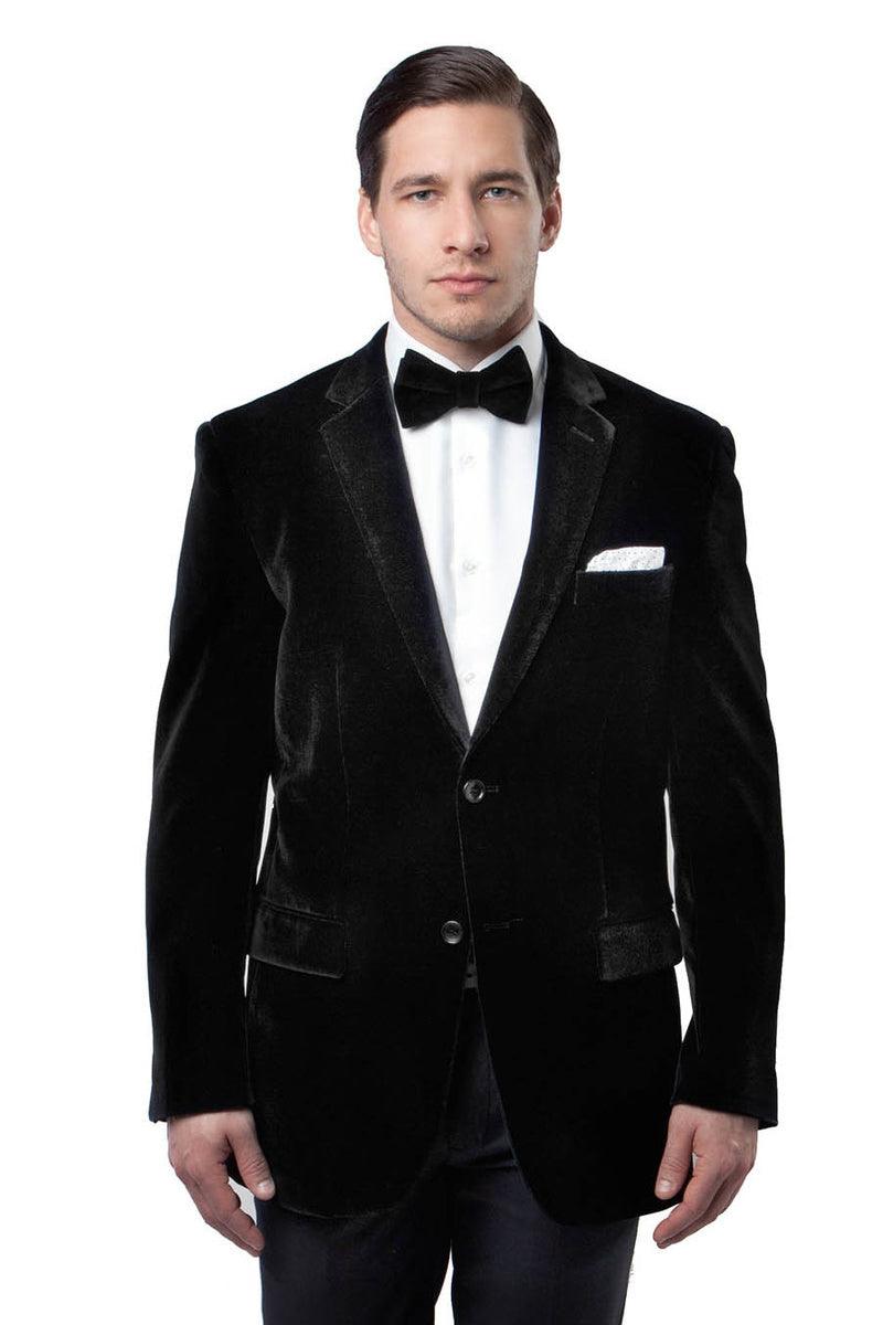 Tazio Men's Black Velvet Classic Blazer: Sharp Two-Button Styling - Elegant Mensattire