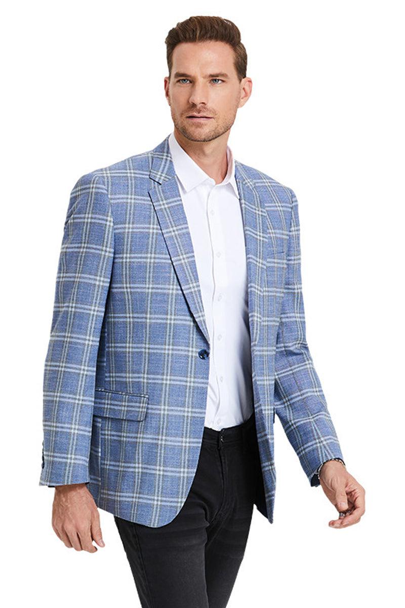 "Tazio Men's Blue Double Windowpane Business Sport Coat" - Elegant Mensattire