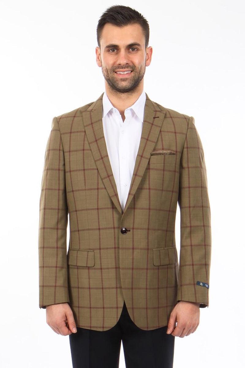 Tazio Men's Bronze Plaid Windowpane 2-Button Sport Coat - Elegant Mensattire