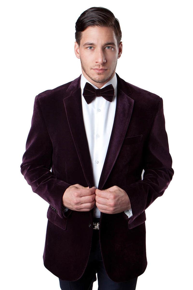 Tazio Men's Burgundy Two-Button Velvet Blazer | 52L Closeout - Elegant Mensattire