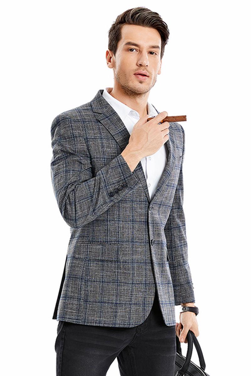 Tazio Men's Charcoal Grey Glen Plaid Slim Fit Blazer Sport Coat - Elegant Mensattire