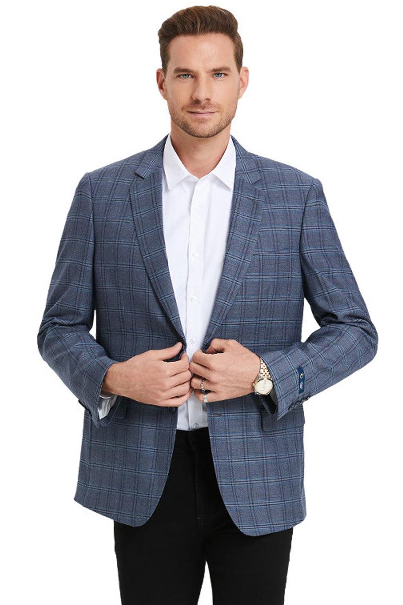 .

Tazio Men's Classy 2-Btn Business Sport Coat - Light Blue Windowpane - Elegant Mensattire