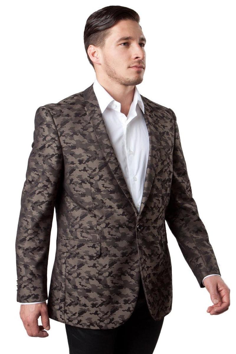 Tazio Men's Classy Brown Camo Sports Coat | One Button - Elegant Mensattire