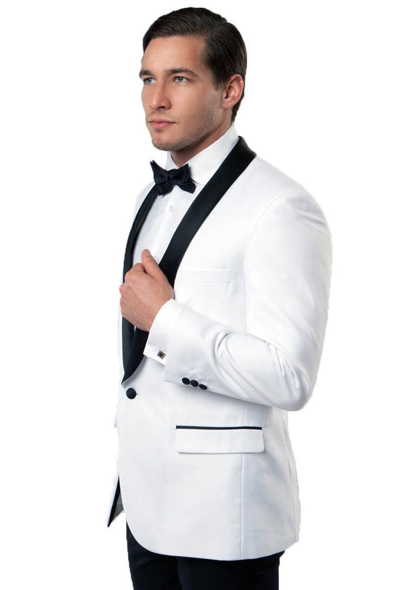 Tazio Men's Classy One Button Ivory & Black Shawl Lapel Dinner Jacket - Elegant Mensattire