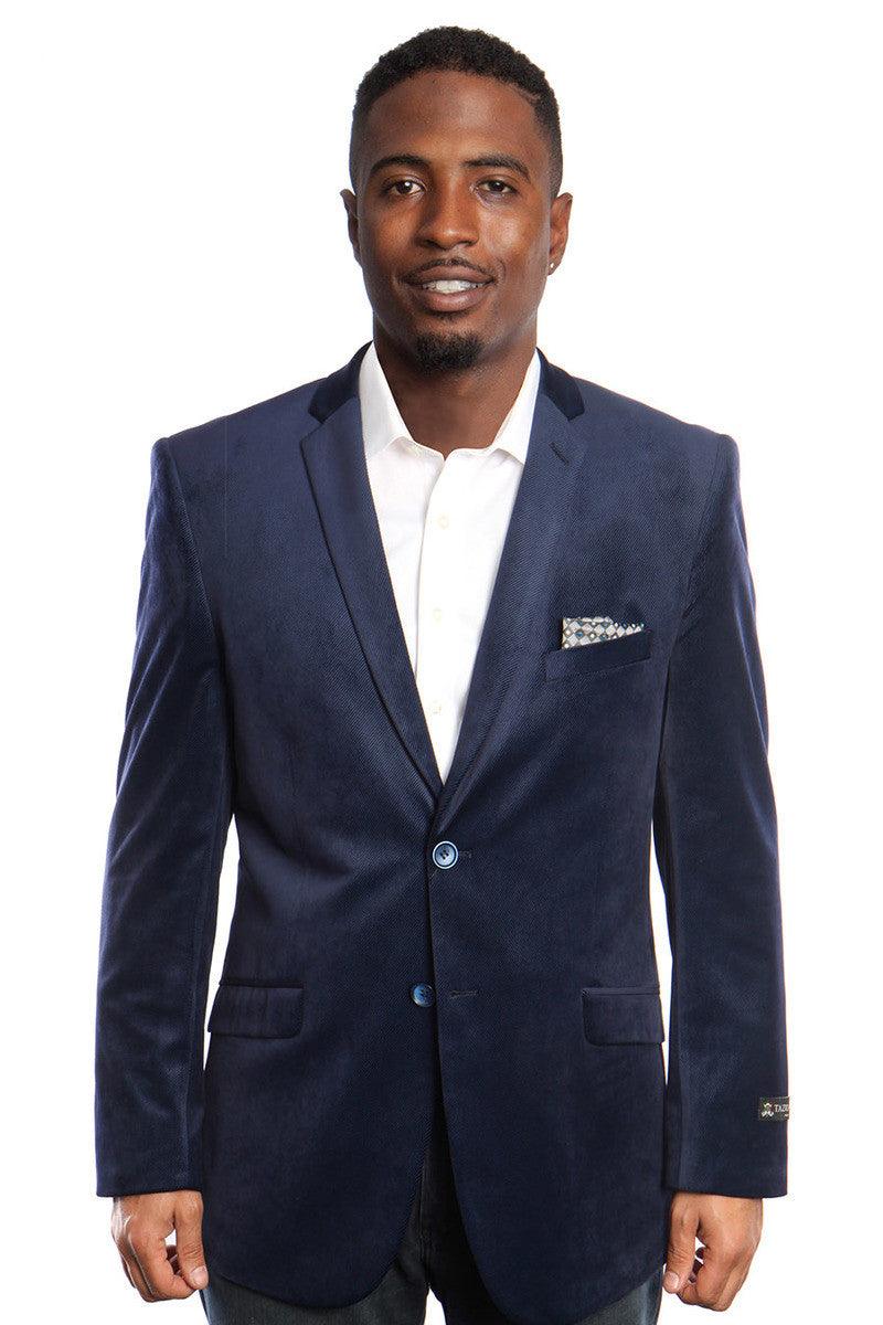 Tazio Men's Diagonal Weave Velvet Navy Blue Blazer - Elegant Mensattire