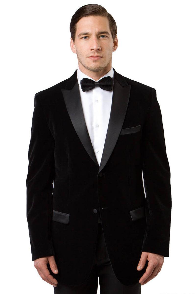 Tazio Men's Elegant Black Velvet Two-Button Tuxedo Jacket - Elegant Mensattire