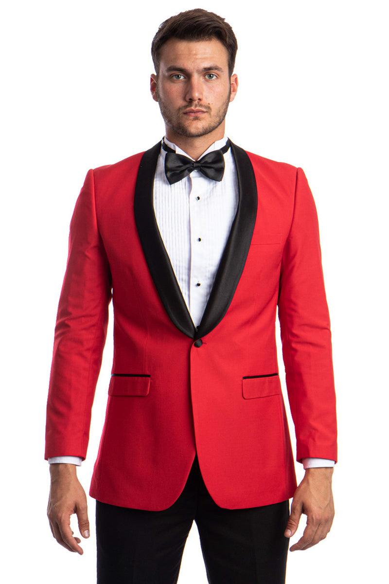 "Tazio Men's Elegant Red & Black Shawl Lapel One-Button Dinner Jacket" - Elegant Mensattire