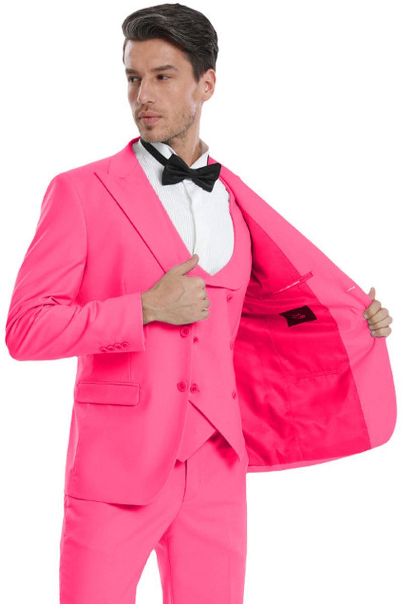 Tazio Men's Fuchsia Pink 2-Btn Wedding/Prom Suit w/Peak Lapel - Elegant Mensattire