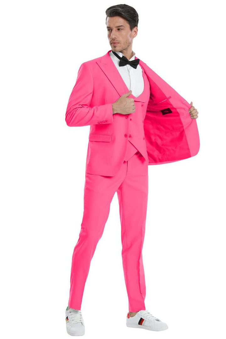 Tazio Men's Fuchsia Pink 2-Btn Wedding/Prom Suit w/Peak Lapel - Elegant Mensattire