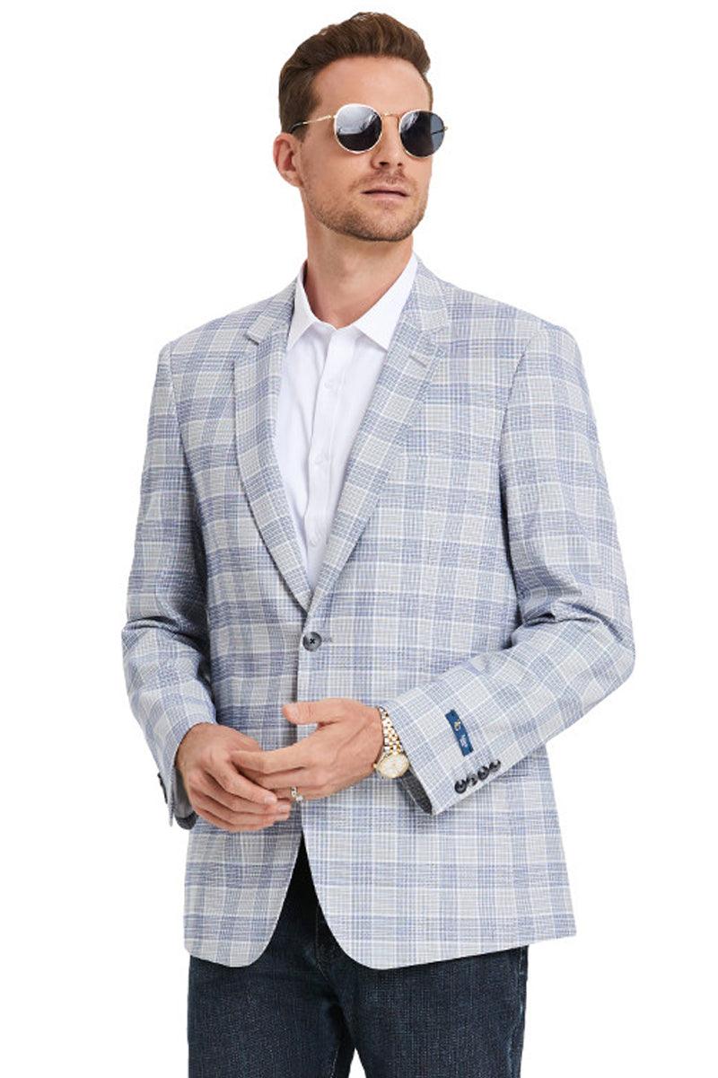 "Tazio Men's Grey & Blue Glen Plaid Sports Coat - 2-Button Business Casual" - Elegant Mensattire