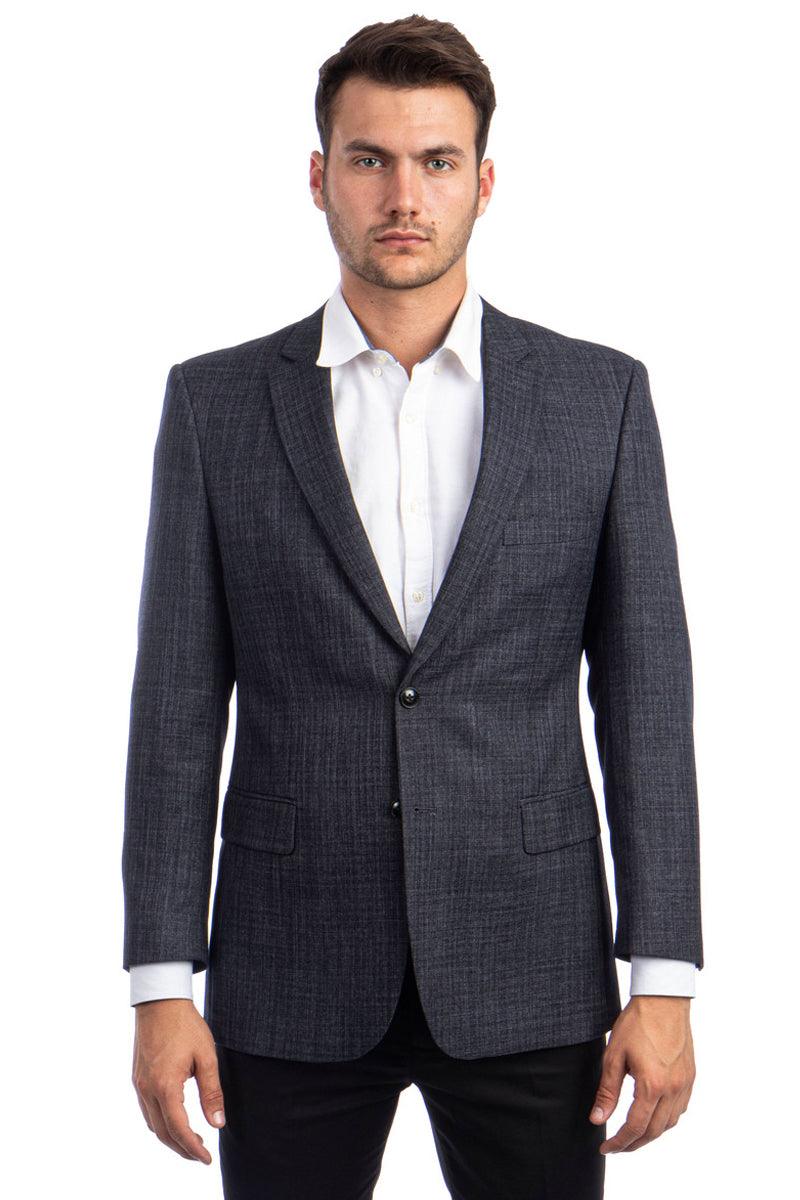 Tazio Men's Grey Blazer: Sleek Summer Weave Pattern 2-Button - Elegant Mensattire