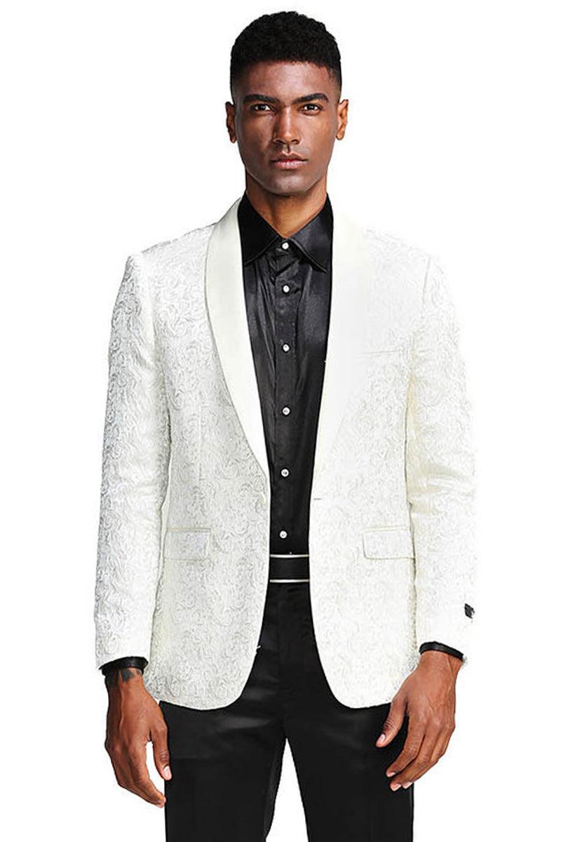 Tazio Men's Ivory Paisley Tuxedo Jacket: Slim Fit for Weddings & Proms - Elegant Mensattire